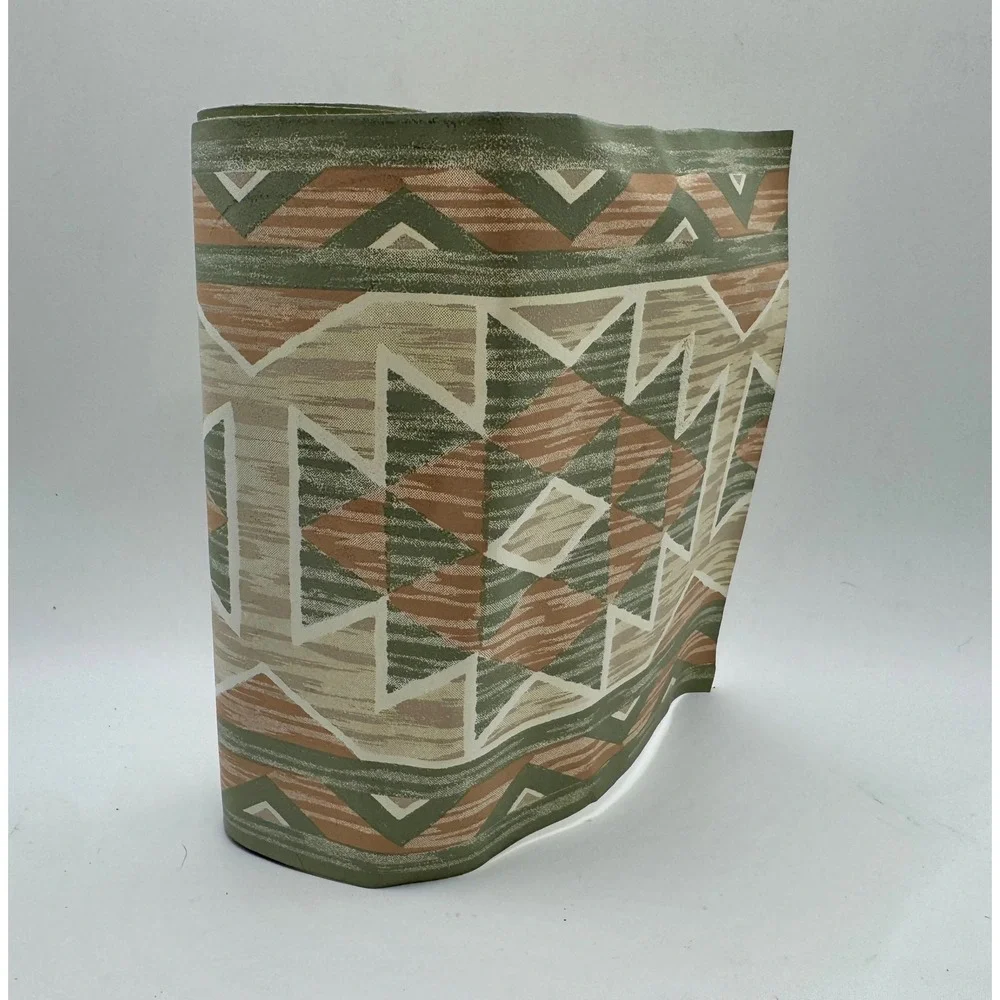 Vintage Wallpaper Border Green Peach Southwestern Geometric Rustic Aztec